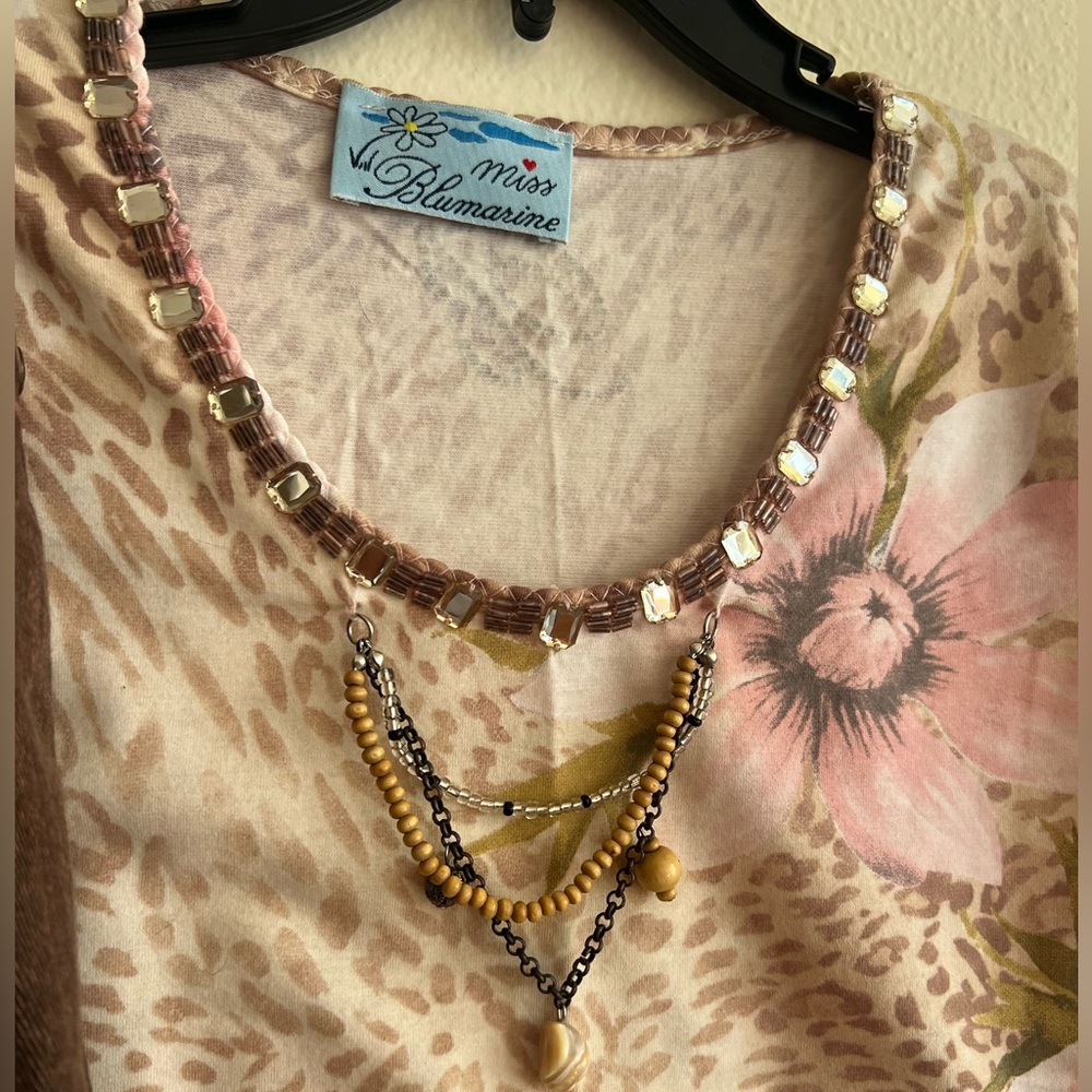 Miss Blumarine Pink Floral Top Brown Skirt jeans 3 Pc Set belt Italy size 10-12 - Picture 4 of 12